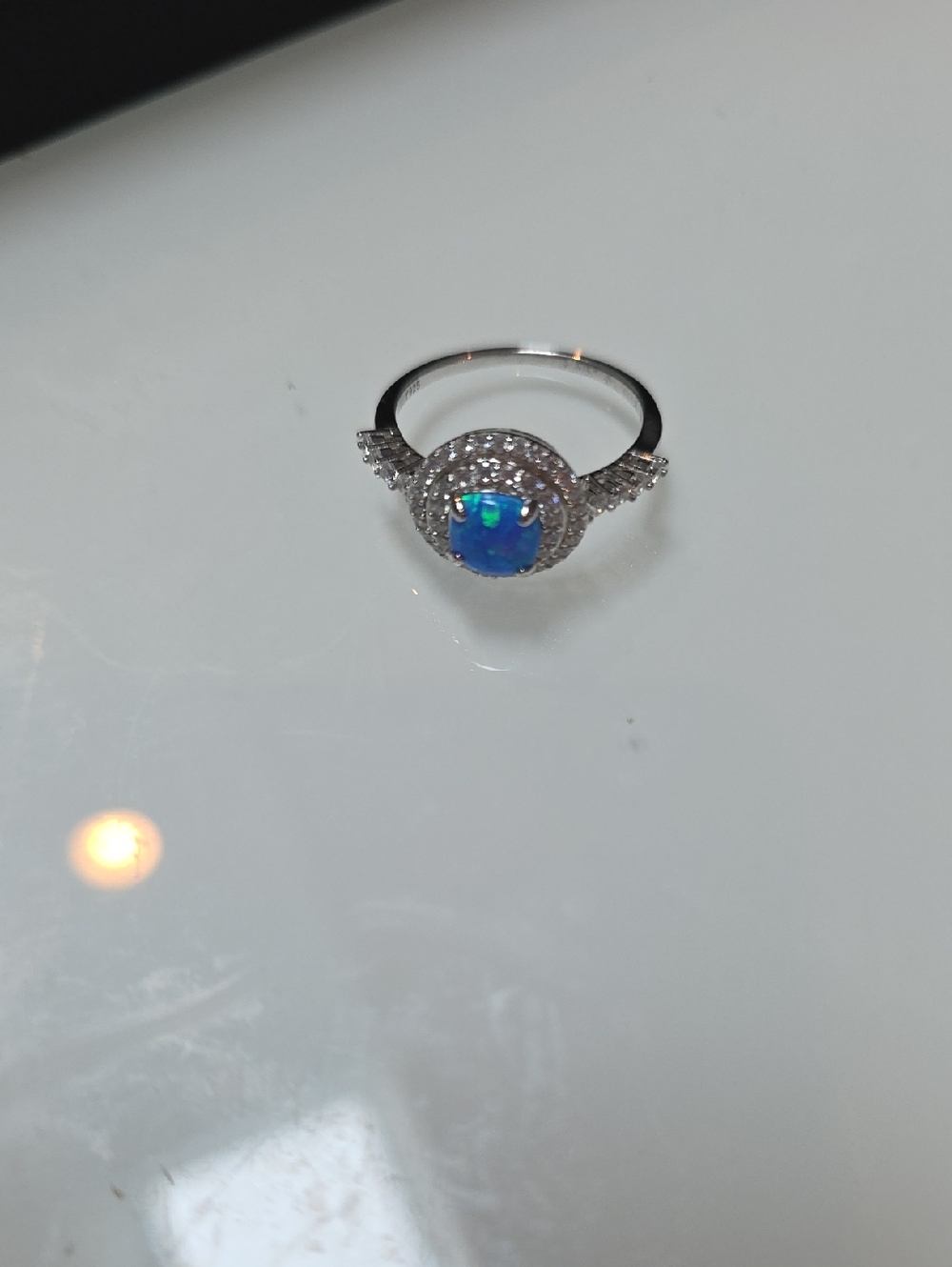 Sterling Silver Blue Opal Halo Ring